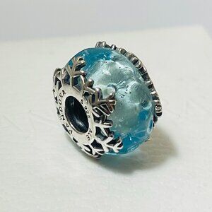Winter Snowflake Blue Murano Glass Pandora Charm End of Season Special